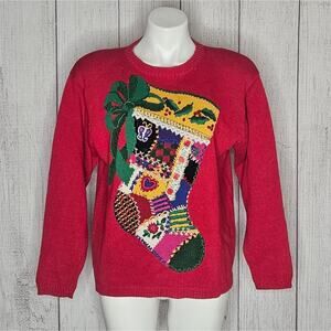 Vintage Talbots Christmas Patchwork Stocking Knit Sweater, size Small